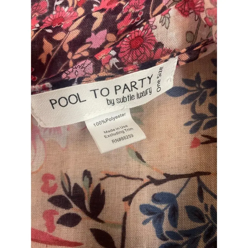 Pool To Party Subtle Luxury Sarong Scarf One Size Floral Peacock Tassel Wrap